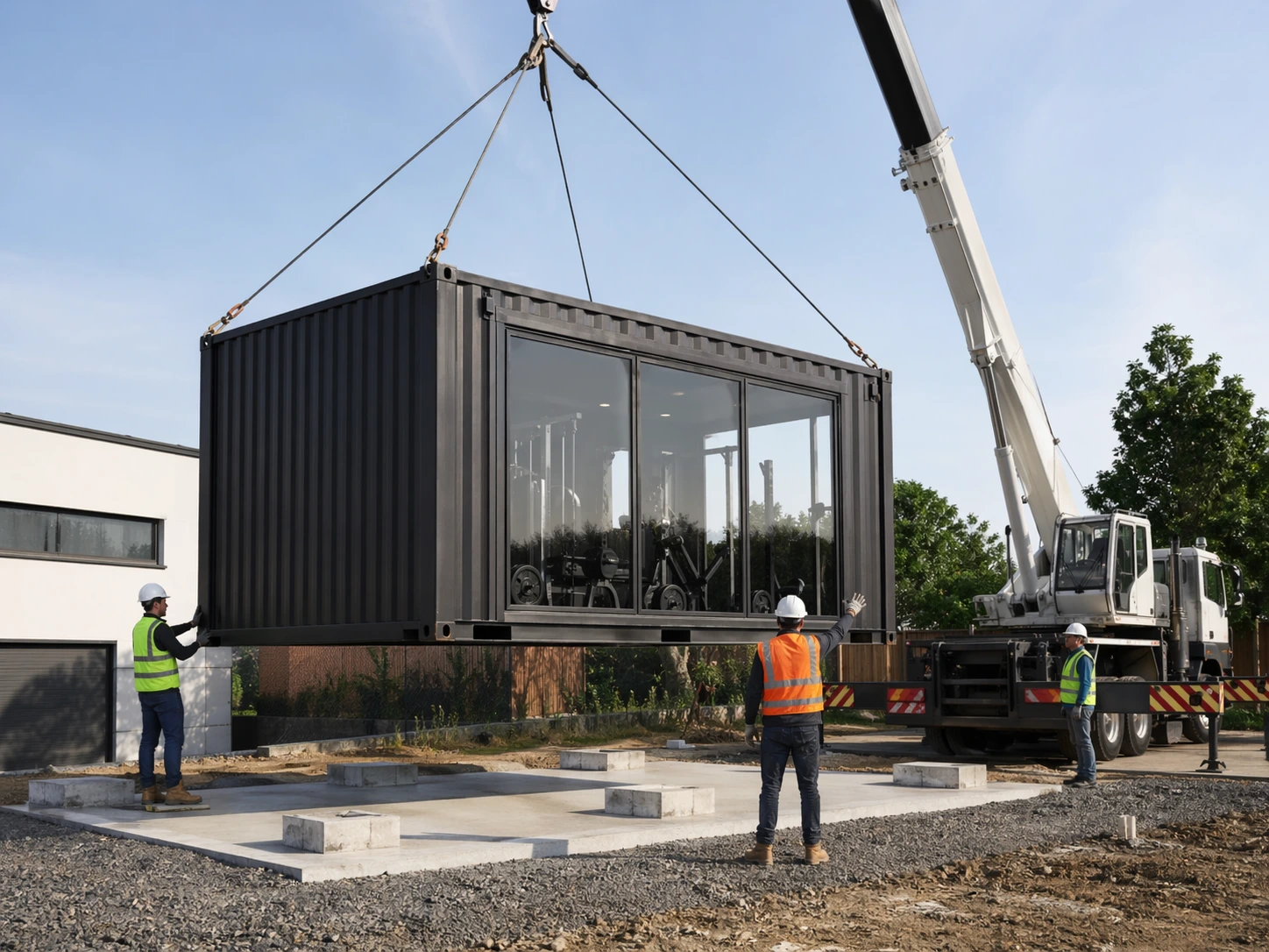Crane installation of a standard 20ft sports container module